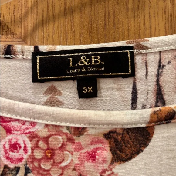 L&B Floral Skull Print Top - Pink and Cream - Picture 3 of 10